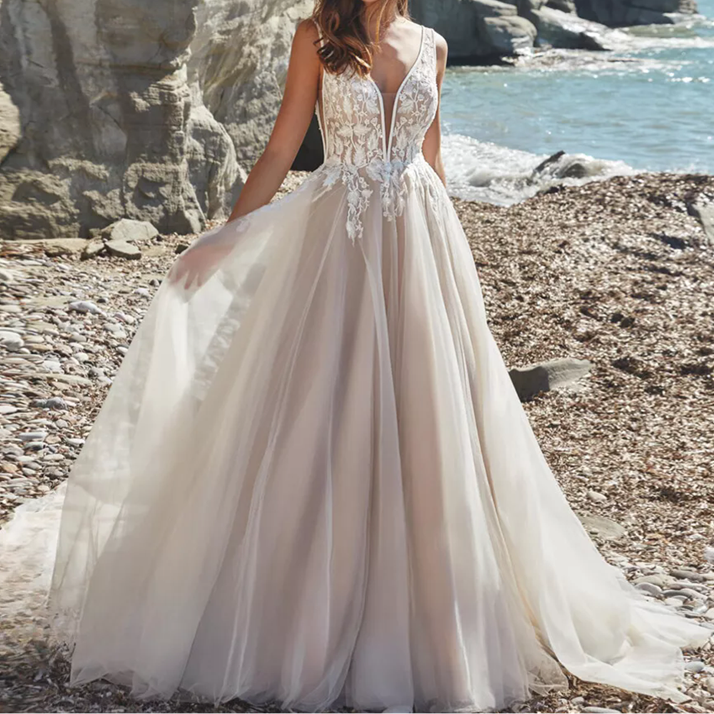 Latest Dubai Elegant Long Sleeves A-E Wedding Dresses Sheer Crew Neck Lace Appliques Beaded Vestios De Novia Bridal Gowns With Buttons Custom Made 01 