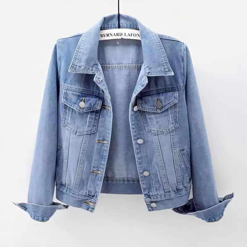 2024 Spring Autumn New Denim Jacket Women's Cropped Versatile Slimming Long Sleeve Solid Color Student Top Sihouette Smoothers