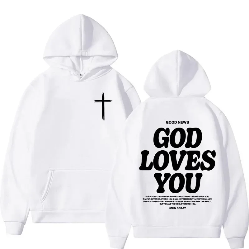 Harajuku Aesthetic Christian Jesus Church Hoodie Bible Verse God Loves You Hooded Men's Women Vintage Sweatshirts Streetwear