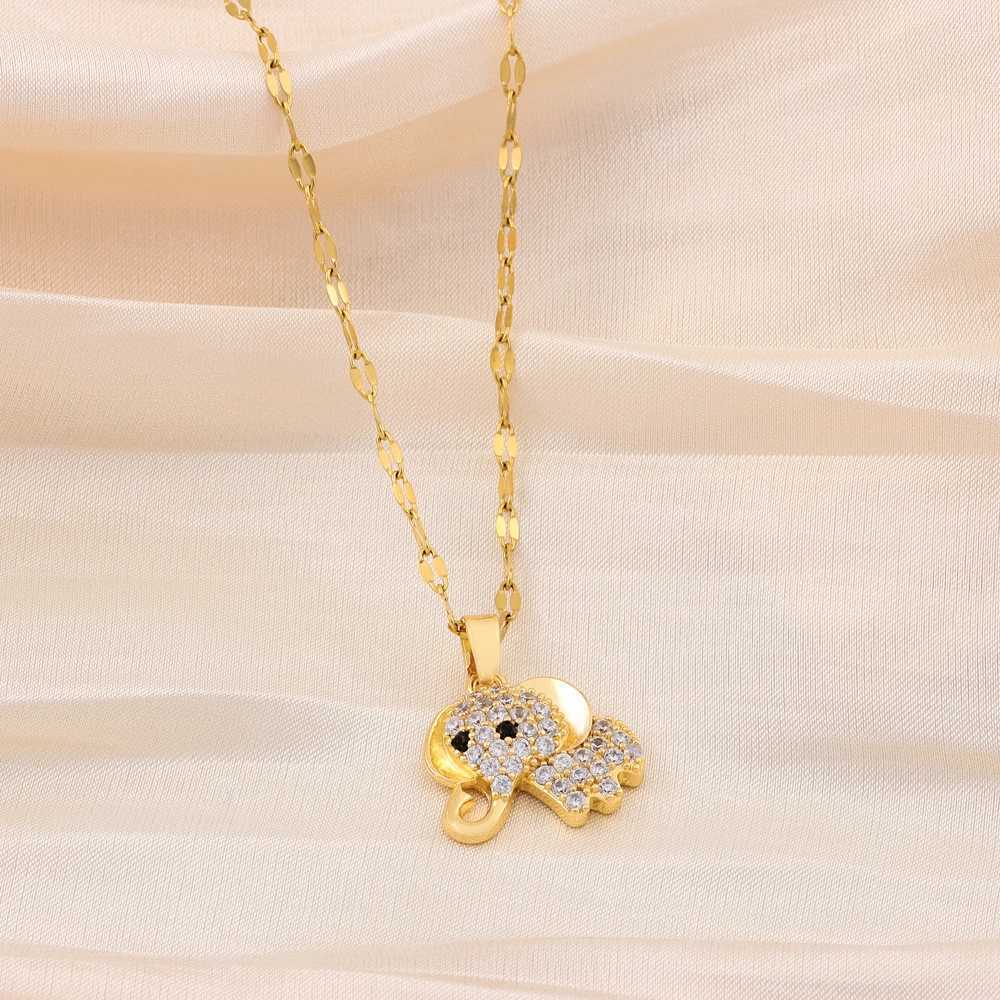 New Fashion Cute Baby Elephant Pendant Necklaces For Women Trendy Gold Color Stainless Steel Jewelry Female Neck Chain WholesaleX240910