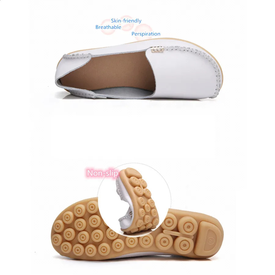 Summer and autumn womens soft leather breathable flat shoes casual shoes with round toes suitable for mature female nurses 241008