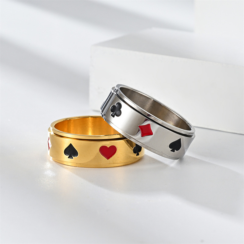 Top Quality Stainless Steel Spinner Poker Ring for Men Women Black Gold Silver Lucky Card Band Ring Cool Jewelry Gift Super Designer Size 6-12