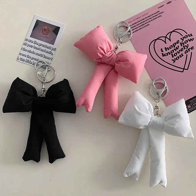 Cute 3D filled bow keychain Y2K sponge bow keychain charm fashionable pink pocket pendant backpack hanging jewelry decoration 240914