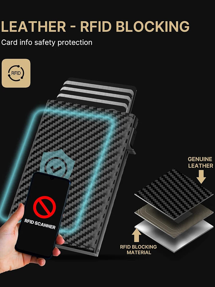 Mens Card Holder Pop Up Aluminum Case RFID Blocking Slim Minimalist Smart Wallet 240904