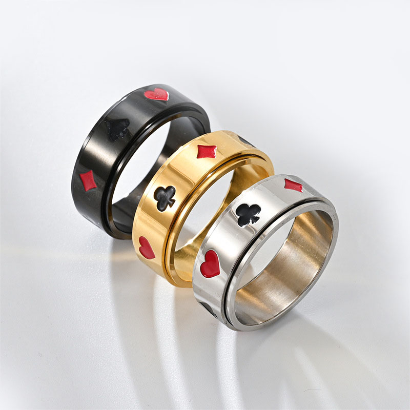 Top Quality Stainless Steel Spinner Poker Ring for Men Women Black Gold Silver Lucky Card Band Ring Cool Jewelry Gift Super Designer Size 6-12