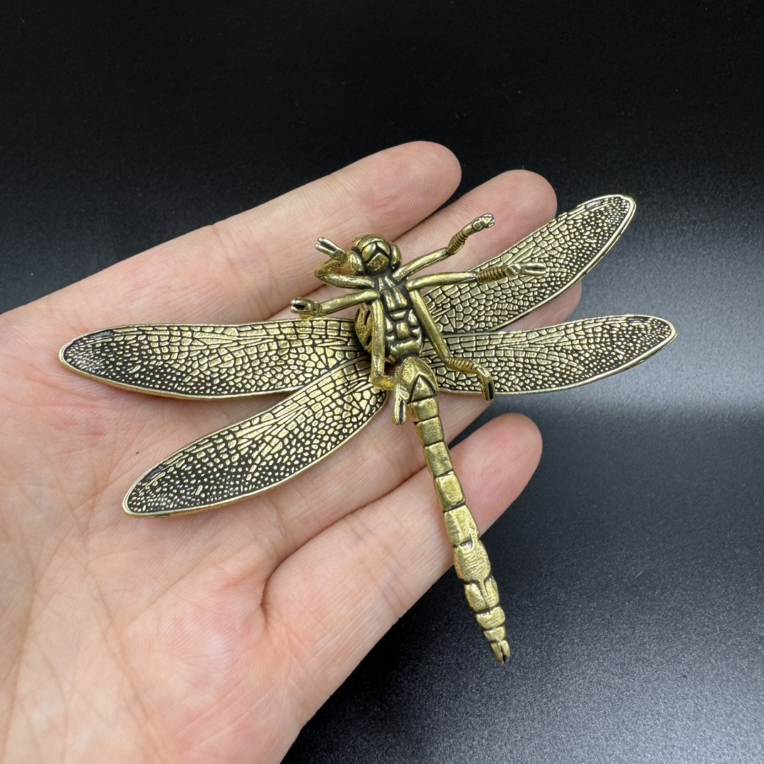 Artistic Brass Dragonfly Figure with Adjustable Wings Perfect Living Room Accent Piece