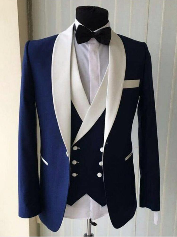 Real Photo Groom Tuxedos Shawl Collar Wedding Prom Dinner Clothes Men Business Suits Blazer Waistcoat Trousers Sets W182