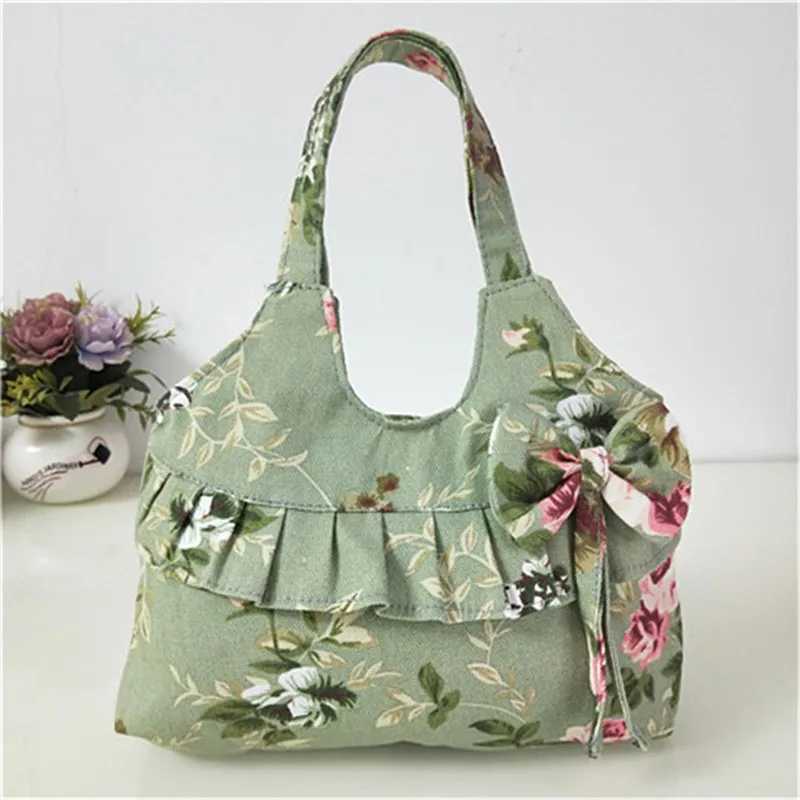 Women Canvas Handbag Bow Shoulder Bag Female Flower Printed FAshion Small Canvas Bag Mobile Phone Bag Coin Purse Mini Bag Z240910