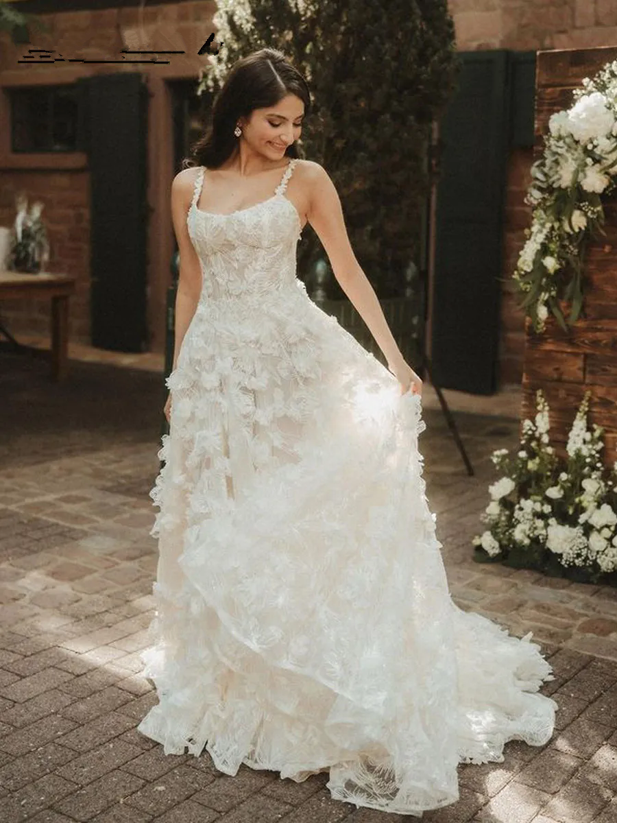 Vinatge Square Wedding Dresses Lace Apppliques Bridal Gowns Zipper Back Tulle Sweep Train Robe De Mariee Custom Made Bride Party