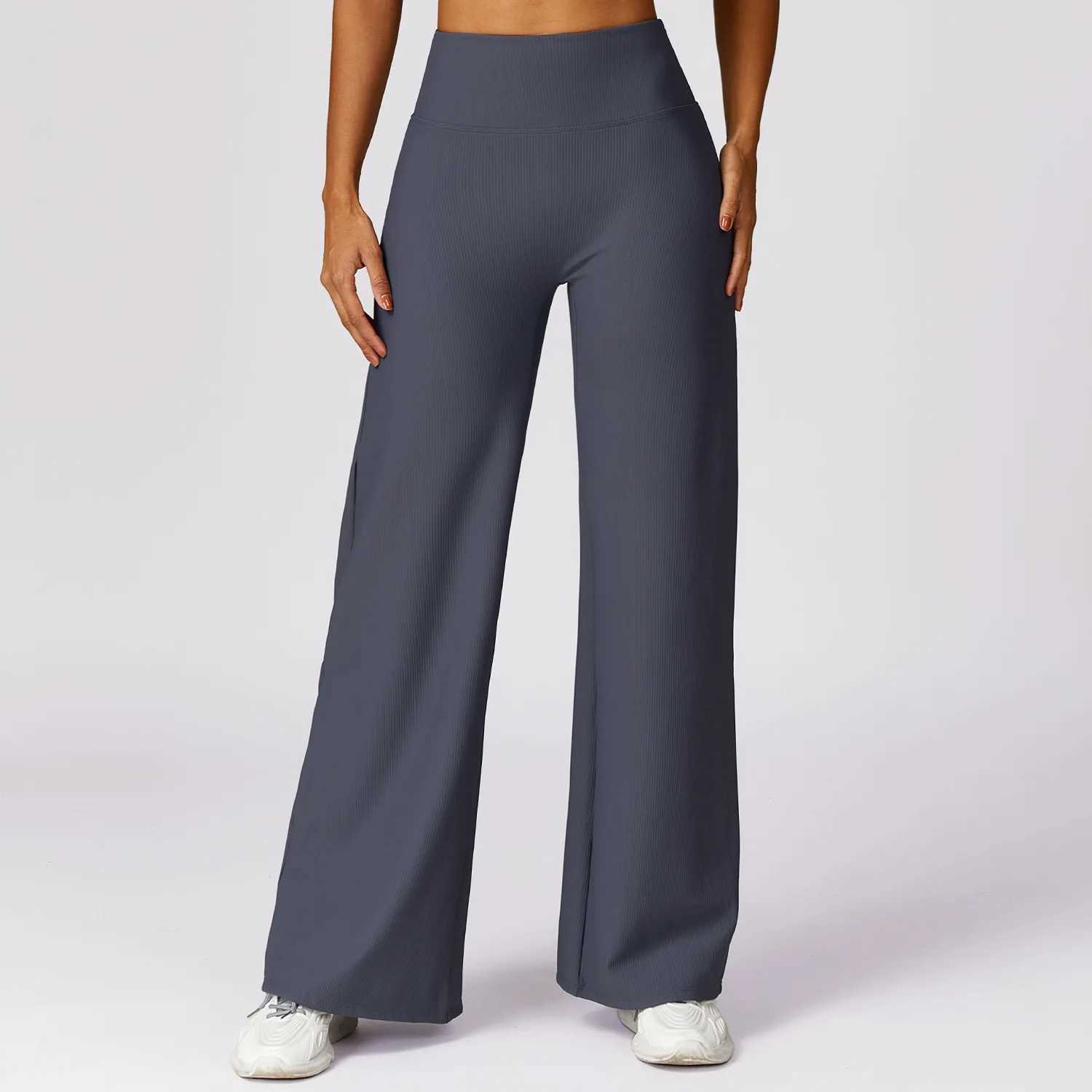 Ribbed Flared Pants High Waisted Casual Pants for Womens Straight Leg Wide Leg Pants Quick Drying Loose Fitting Sports Pants M240910