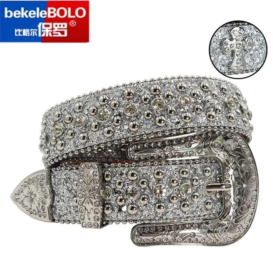 Punk Rhinestone Womens Belt High Quality River er Jeans Cowboy Girls Western Sinto Belt 240909