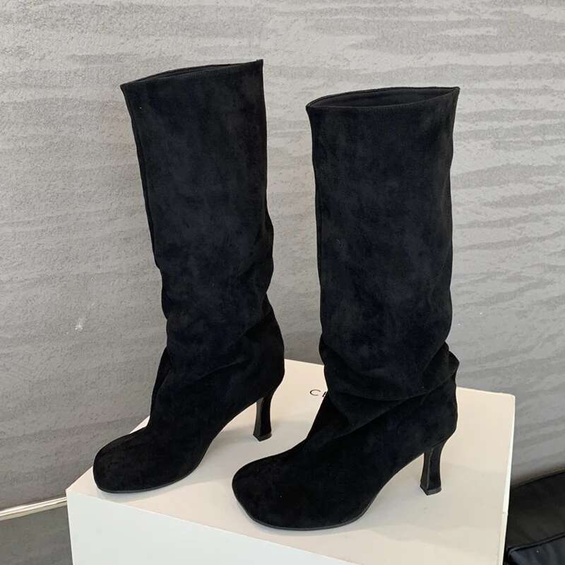 Winter Street Style Round Toe Knee-High Women Boots Punk Thin High Heels Shoes Female Long Booties Atos De Mujer