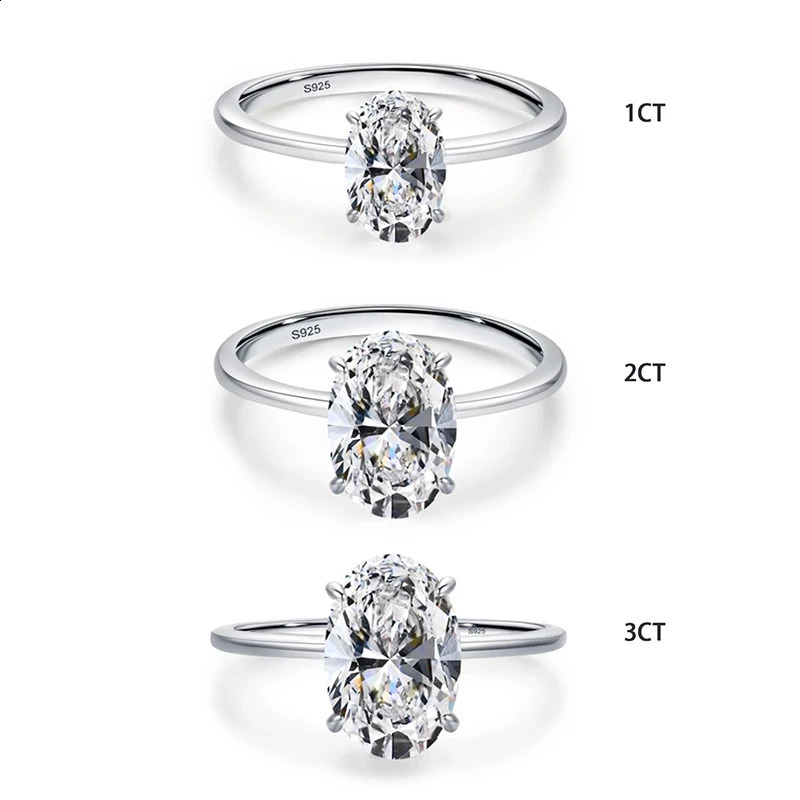 GRA 1-3CT 925 Sterling Silver Engagement Rings Oval Cut Solitaire Cubic Zirconia Wedding Promise Rings for Women Fine Jewelry 240903