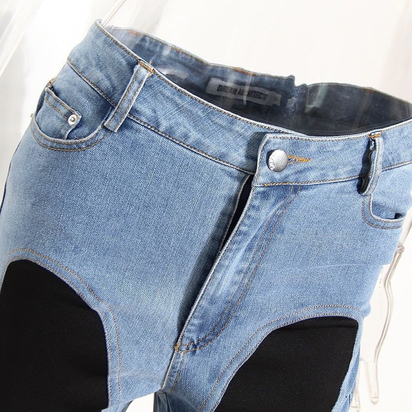 designer jeans deconstruction splicing spicy girl contrasting color splicing high waist slimming slim fit jeans pants