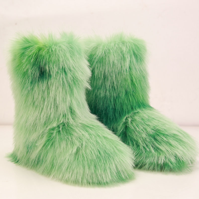 Lanjia- Women Boots Platform Shoes Winter Booties Pink Yellow Green Girl Women Snow Boot Ankle High Fur Snow Shoes 1491B
