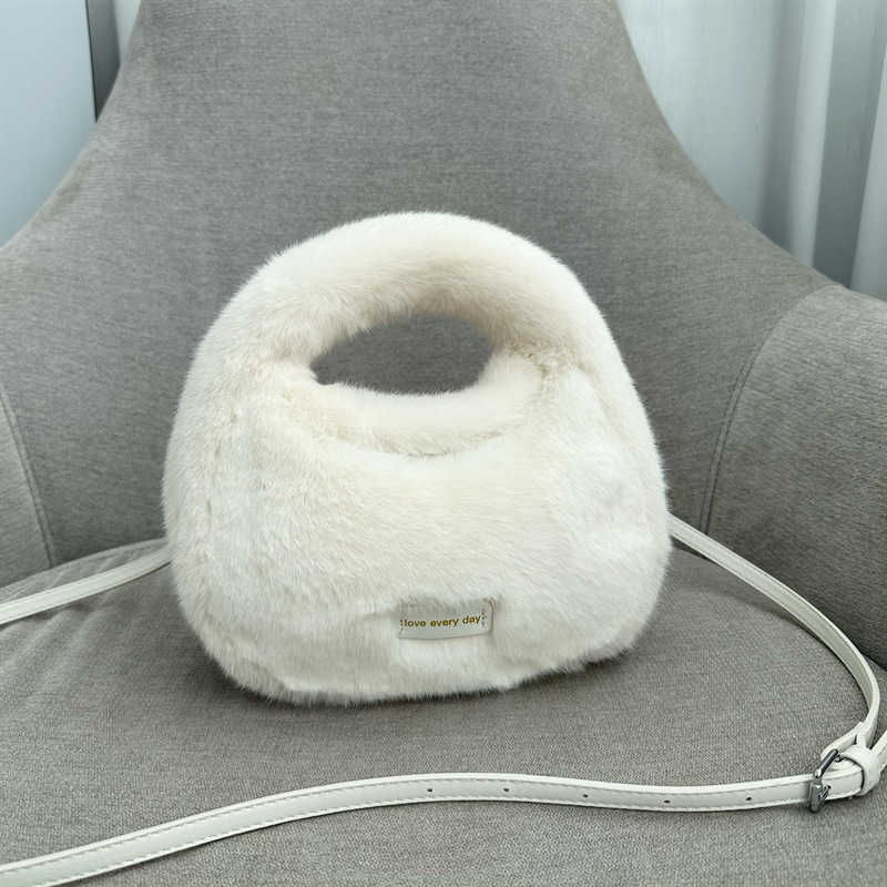 CMM Autumn winter plush handbag imitation mink fur women's small round bag shoulder strap crossbody bags dumpling bag 240915