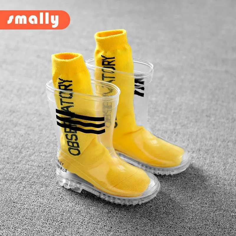 Boots Childrens boys and girls rain boots transparent LD girls waterproof shoes PVC soft rain boots high top student girls and boys rubber rain boots 