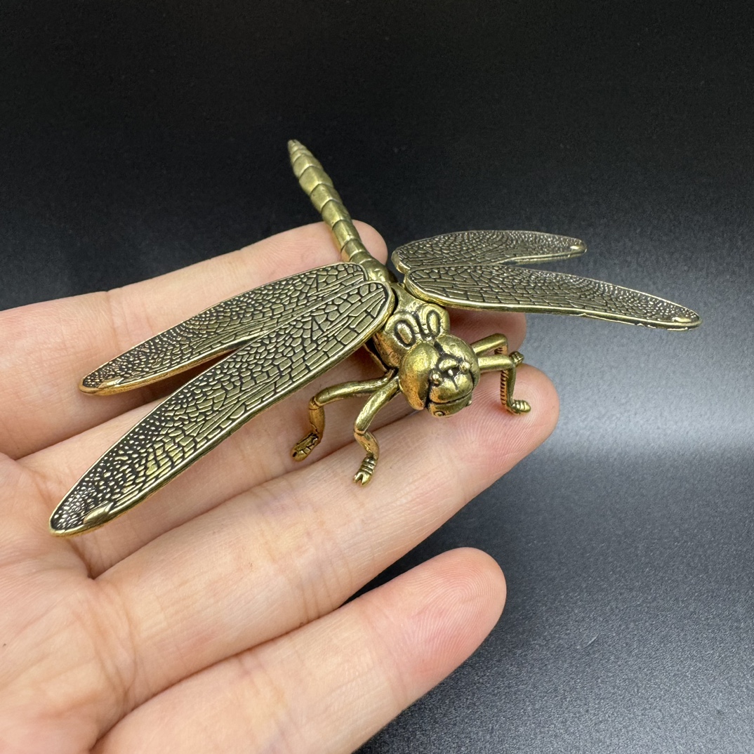 Artistic Brass Dragonfly Figure with Adjustable Wings Perfect Living Room Accent Piece