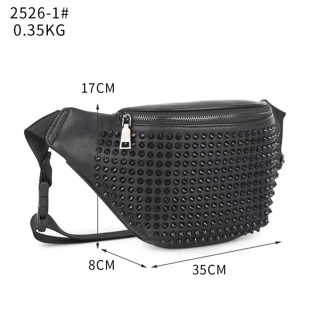 Guangzhou High Quality Y2K Punk Style Rivet Fanny Bag Waist Purse Black Chest Bag For Men Women 240910