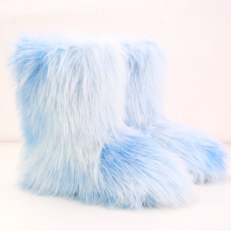 Lanjia- Women Boots Platform Shoes Winter Booties Pink Yellow Green Girl Women Snow Boot Ankle High Fur Snow Shoes 1491B