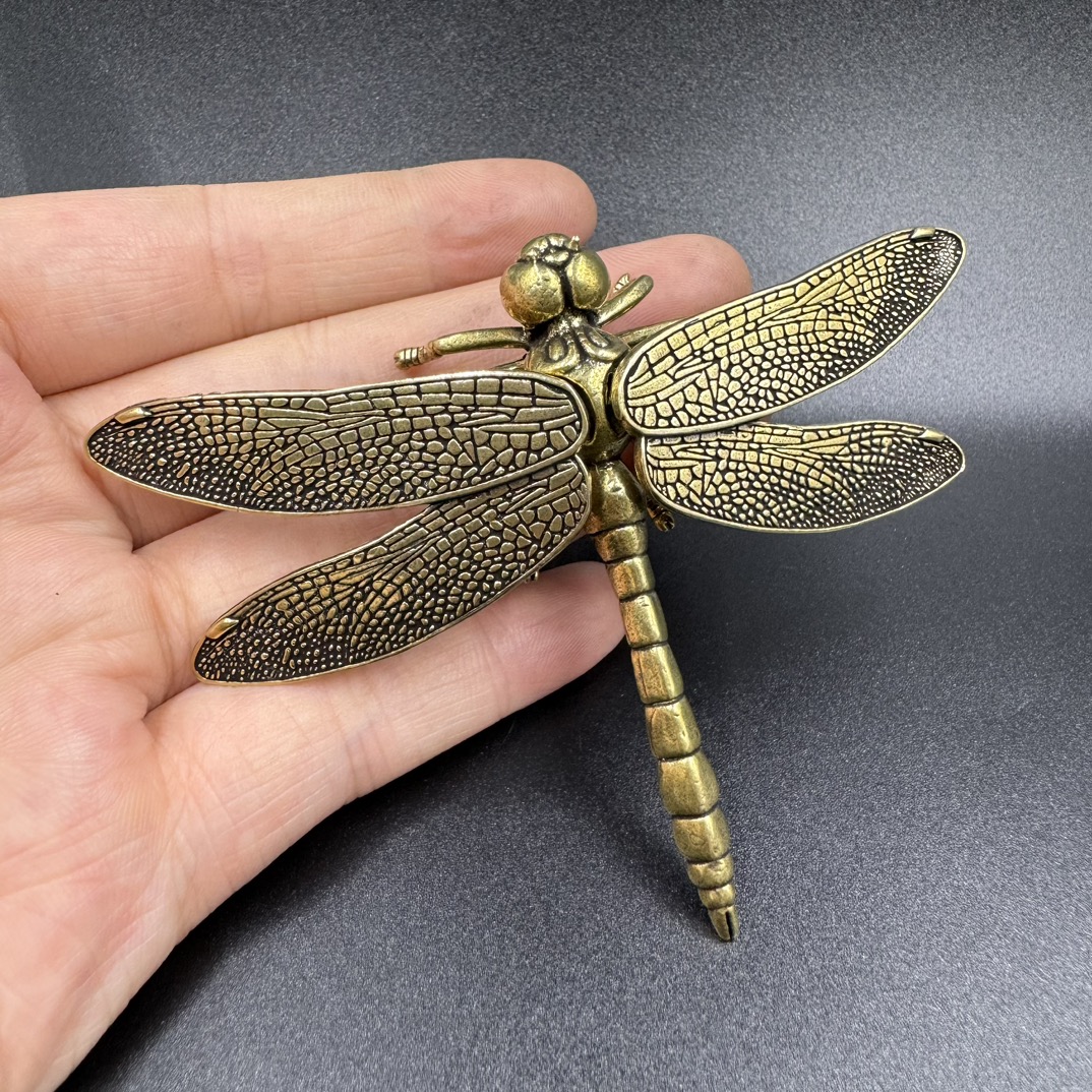 Artistic Brass Dragonfly Figure with Adjustable Wings Perfect Living Room Accent Piece
