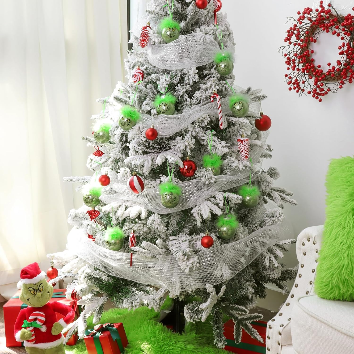 Grinch Decorations Indoor 12pcs/set Cute Christmas Tree Ornaments