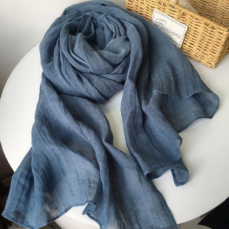 Large Size 100% Linen Scarf Solid Color Plain Long Scarves Shawl Wraps Women Man Winter Warm Foulard Bufandas 240909