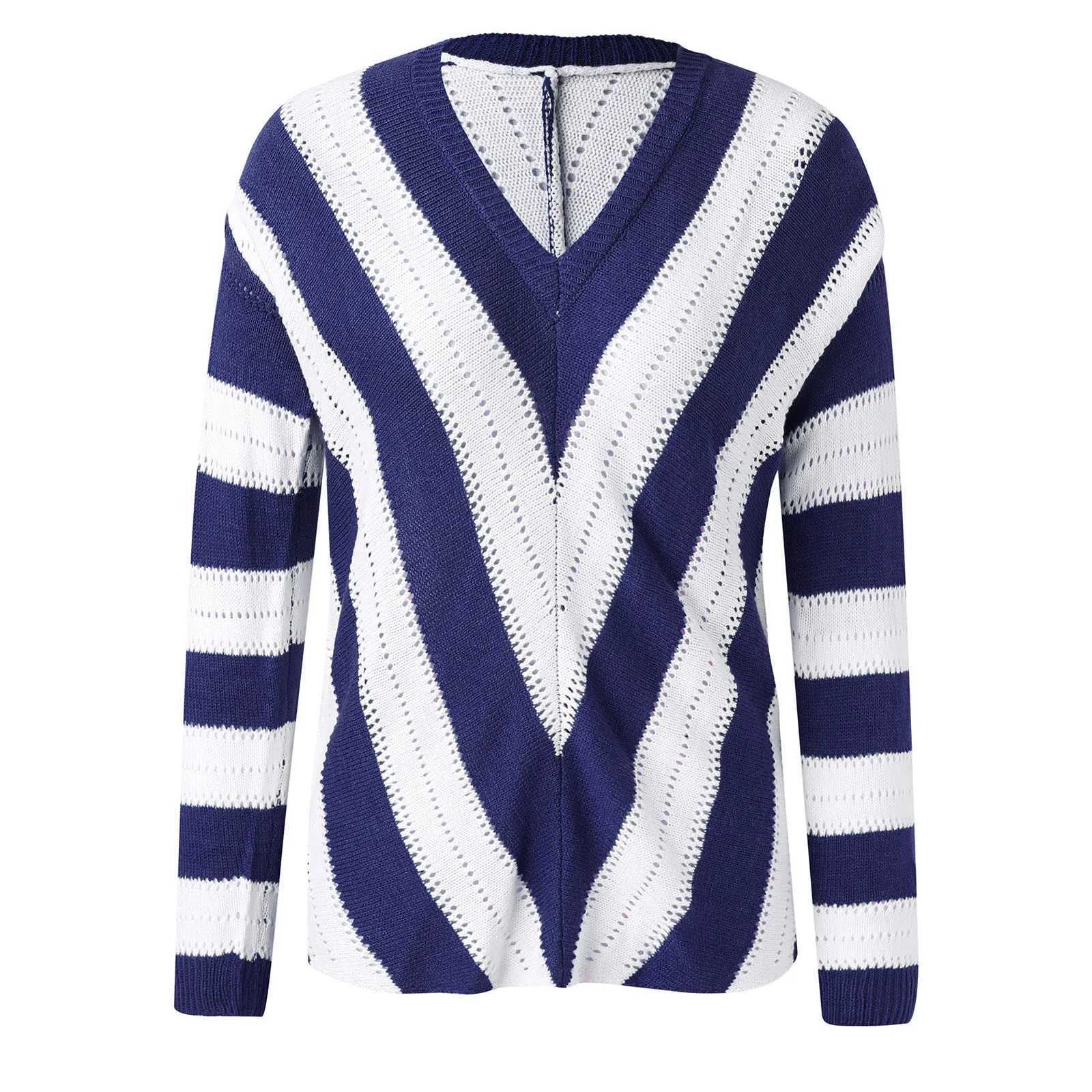 2024 Knitted Women Sweater Striped V-neck Loose Oversize Pullover Female Jumper Elegant Winter Autumn Trendy Fashion Ladies TopX240909