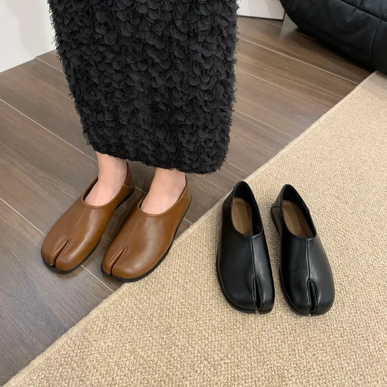 Bailamos Women Tabi Ninja Flats Split Slippers Round Toe Shallow Lazy Slip On Boat Mules Shoes Soft Loafers Mujer 240906