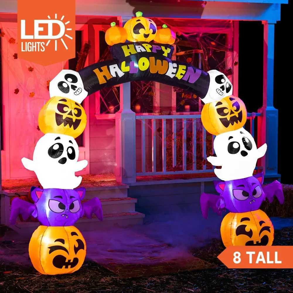 8-foot Halloween inflatable outdoor decoration Halloween arch destroyed courtyard with built-in LED for HalloweenX240910