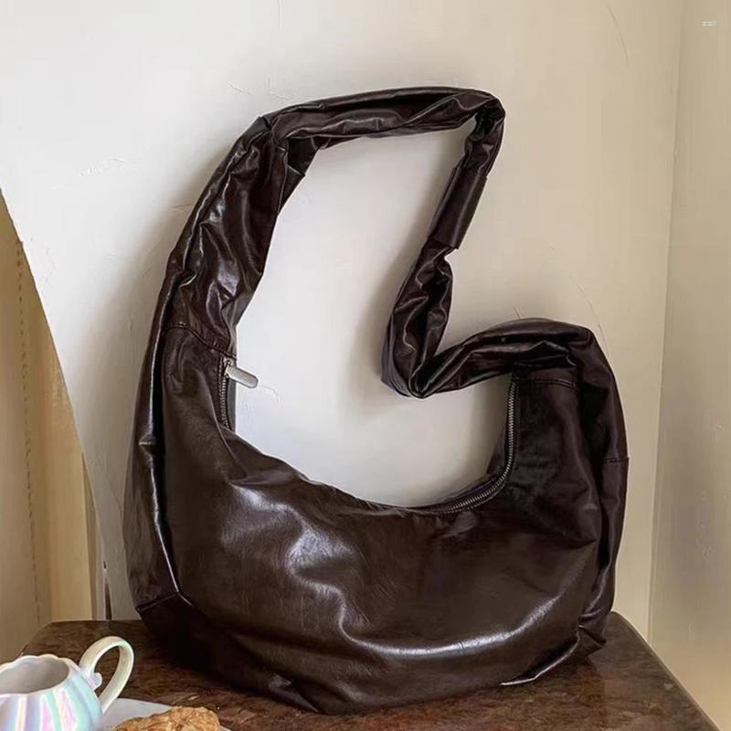 Totes New Oversize Soft Women Shoulder Bag Casual PU Leather Crossbody Bags For Wide Strap Tote Designer Half Moon Hobos 2024