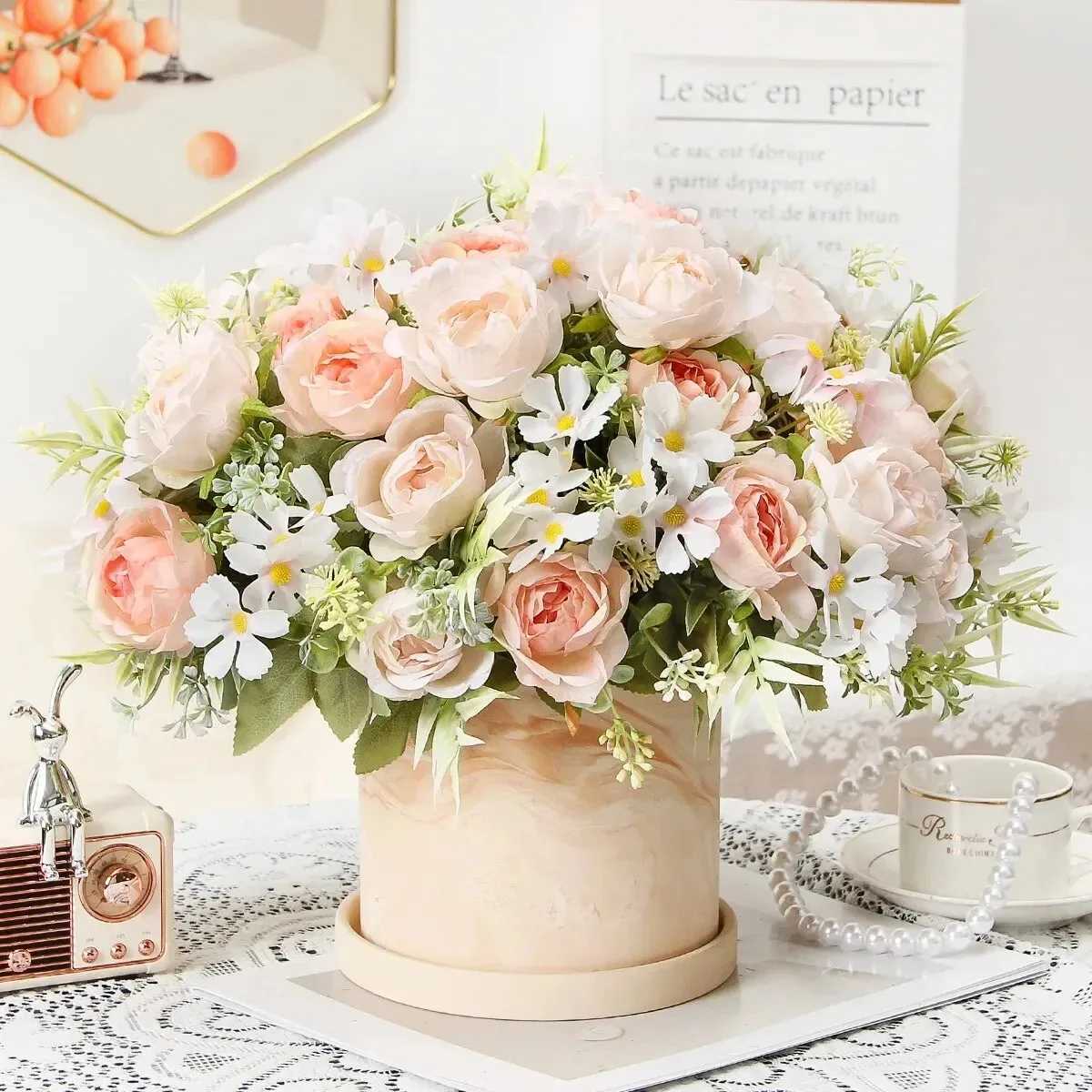 Rose artificial flower bouquet silk fake flower used for home room decoration party garden wedding decoration outdoor DIY vase decorationX240910