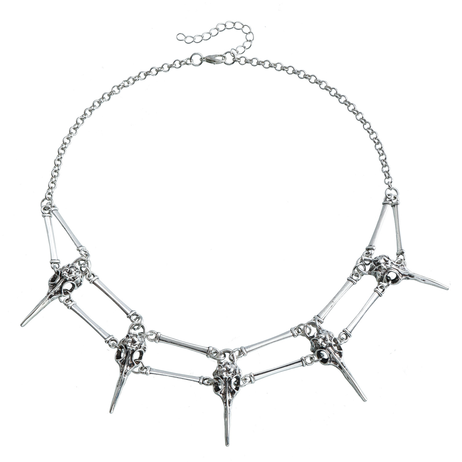 Vintage Gothetic Punk Stainless Steel Choker Jewelry For Women Bird-Headed Skull Necklace for Witches - Evil Skeleton Necklaces Accessory Halloween