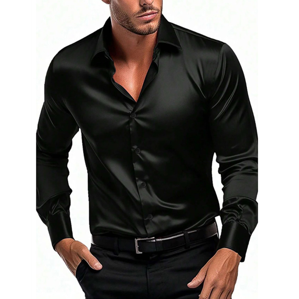 New business gentleman social fashion design shirt top Mens satin party slim fit dress shirt long sleeve dress wedding blouse top black white red blue