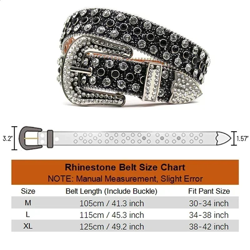 Rhine Stone with Stud Skull Womens Belt er Jeans Supplier Belt White Black 240909