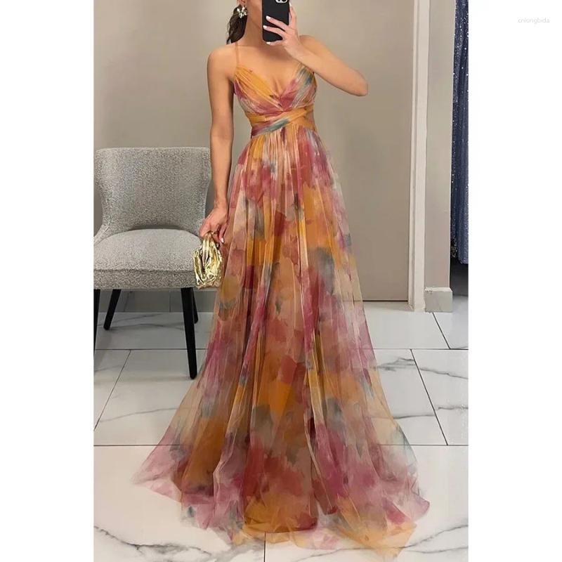 Casual Dresses Women's S-XL Size Spring Summer Mesh Printed Hanging Dress INS Holiday Leisure Party Fashion Slimming Versatile
