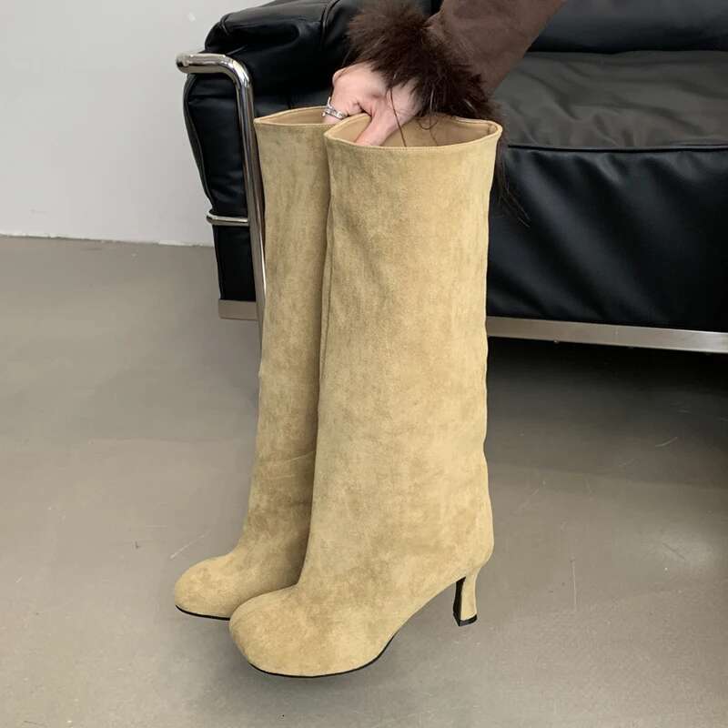 Winter Street Style Round Toe Knee-High Women Boots Punk Thin High Heels Shoes Female Long Booties Atos De Mujer