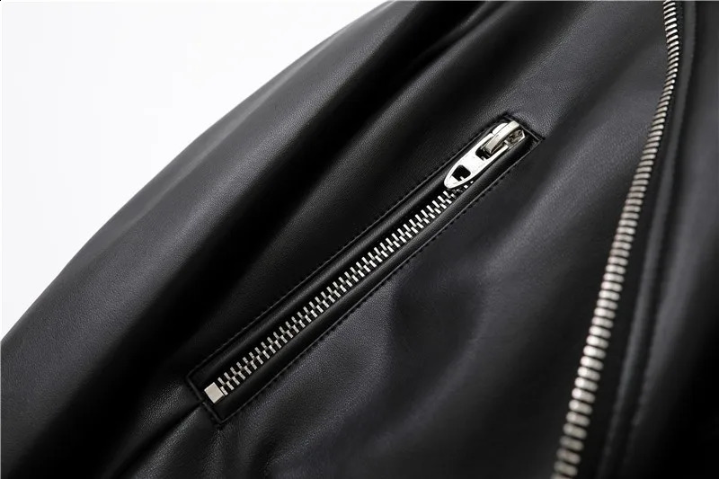 ZVRI Spring/Summer Artificial Leather PU Jacket with Womens Collar Motorcycle Jacket and Black Zipper Bicycle Jacket 240909
