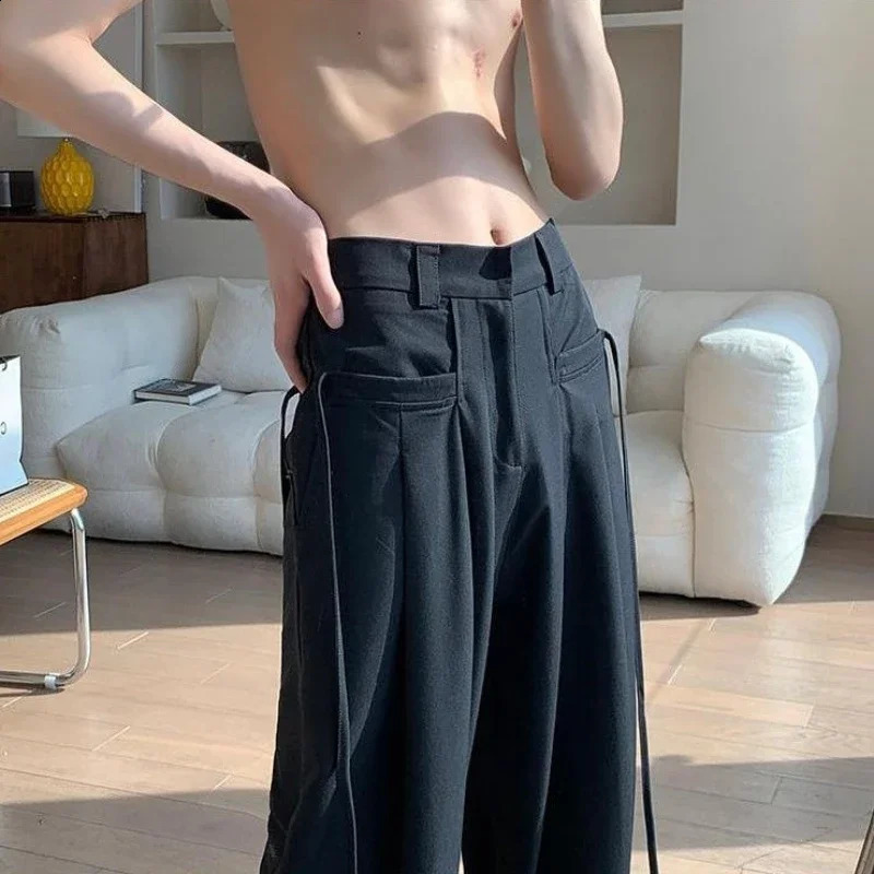 Draped Trousers for Men Plus Big Size Man Suits Pants Fluid Baggy in Dress High Quality Thin Casual Tailoring Clothes Offer 240904