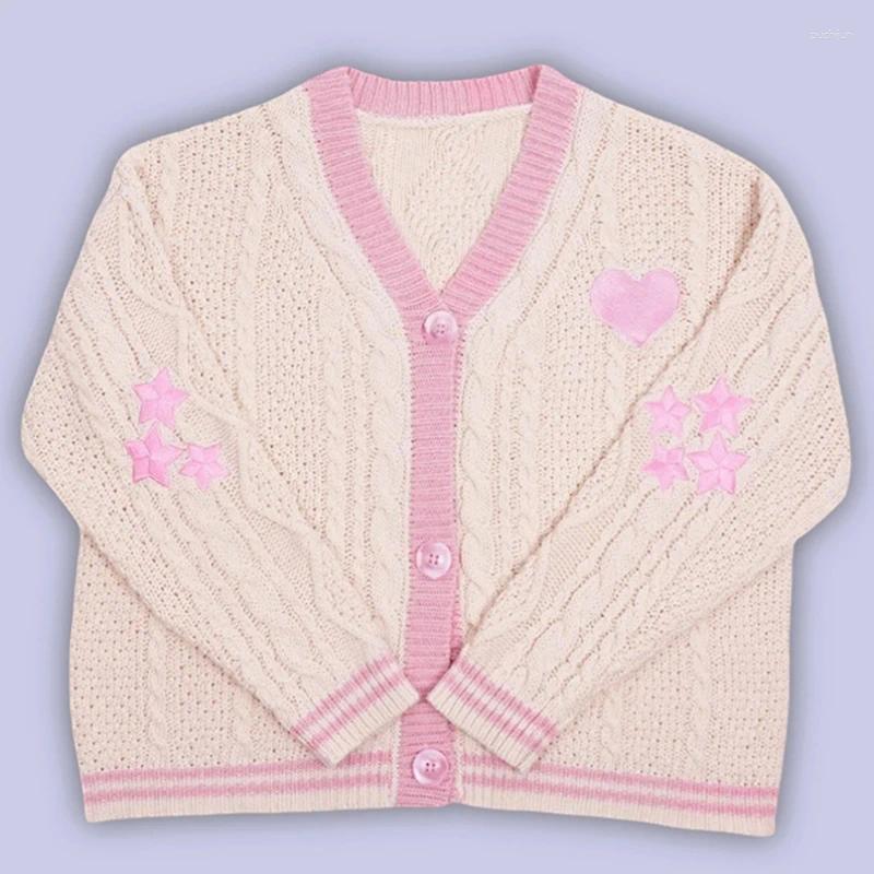 Women's Knits Embroidery Star Cardigans Women Y2K Clothes Autumn Long Sleeve Buttons Knitted Sweater Streetwear Fashion Swift Coat