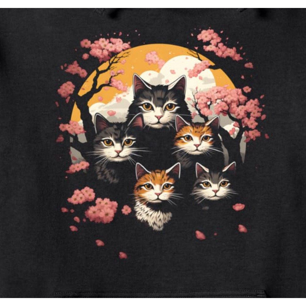 Long Sleeve Shirts for Men sweatshirt Cat Lover Japanese Cherry Blossom Cat Mom Anime Pullover Hoodie T shirt Tee Streetwear Casual tops clothes
