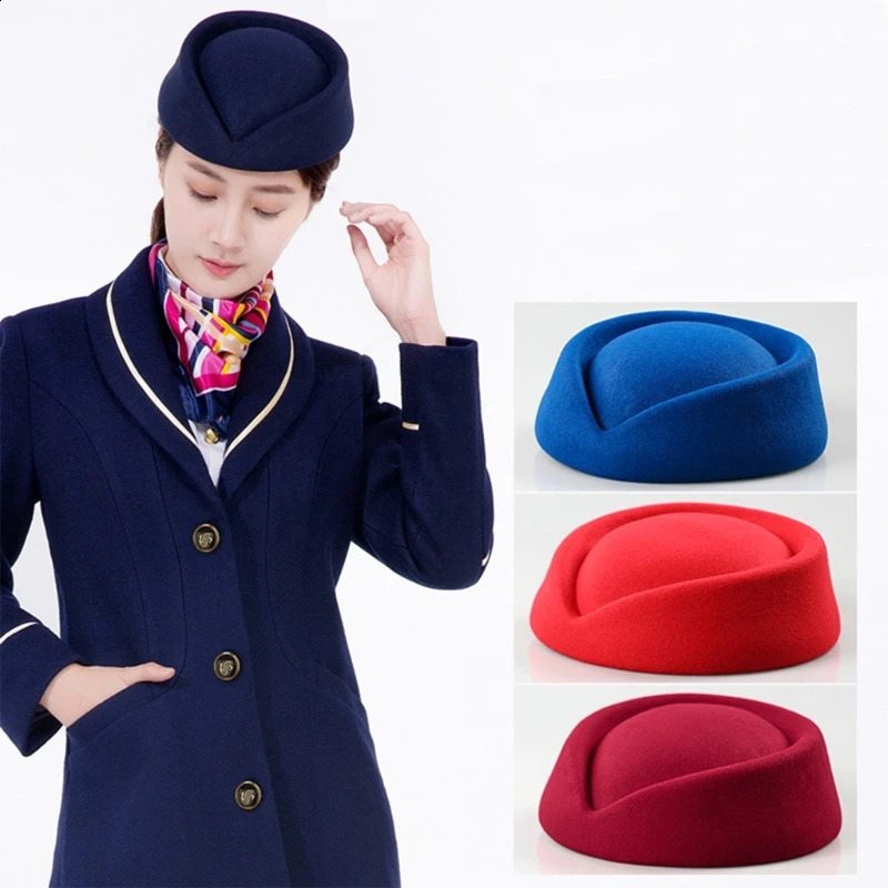 Solid color female flight examiner hat sweet business uniform live performance female beret hat aerial host role-playing 240905