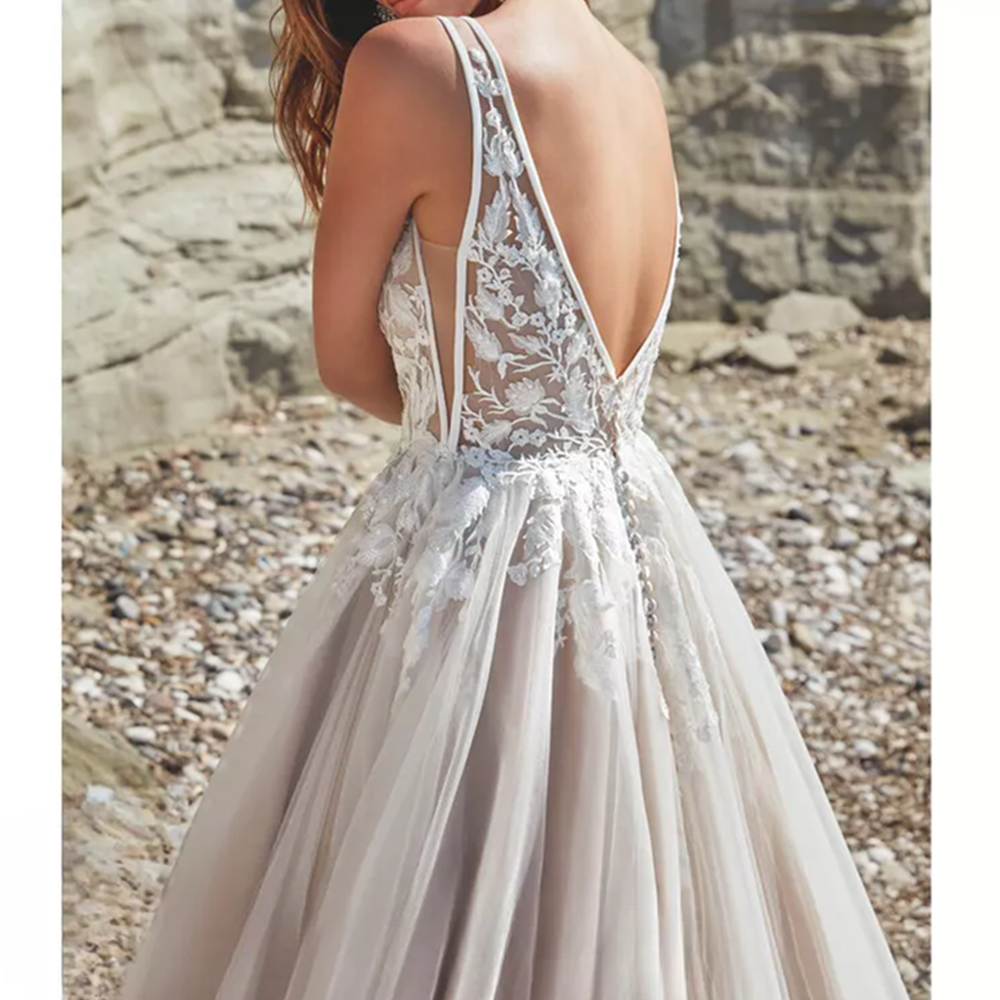 Latest Dubai Elegant Long Sleeves A-E Wedding Dresses Sheer Crew Neck Lace Appliques Beaded Vestios De Novia Bridal Gowns With Buttons Custom Made 01 