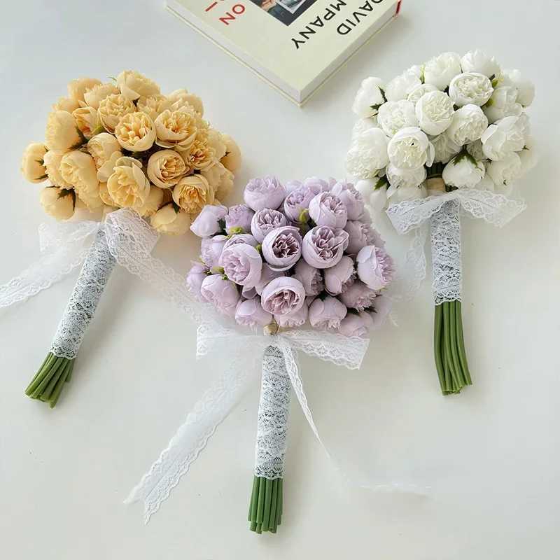Rose Peony Artificial Flower Silk Bouquet 27 Roses Table Vase Arrangement Fake Flowers Family Wedding Decoration Flowers X240910