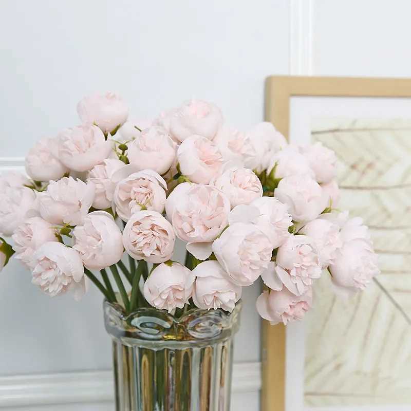 Rose Peony Artificial Flower Silk Bouquet 27 Roses Table Vase Arrangement Fake Flowers Family Wedding Decoration Flowers X240910