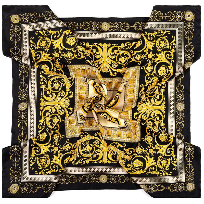 POBING Manual Hand Rolled Twill Silk Scarf Women Retro Cashew Square Scarves Echarpes Foulards Femme Wrap Bandana Hijab 90CM 240910