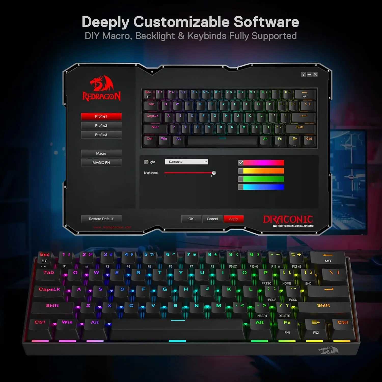 Keyboards Redragon K530 Pro Draconic 60% Wireless RGB 3-Mode 61 Keys Gaming Hot-Swap Mechanical Keyboard y240910