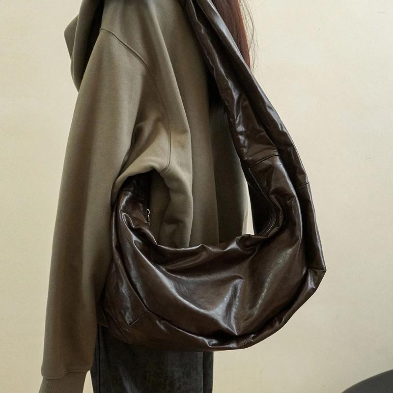 Totes New Oversize Soft Women Shoulder Bag Casual PU Leather Crossbody Bags For Wide Strap Tote Designer Half Moon Hobos 2024