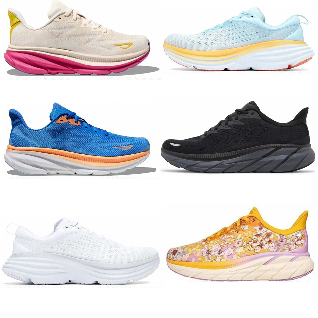 Ho30 Clifton 8 Running Shoe Ho Shoes Womens Clifton 9 Bondi 8 Triple Black White Summer Song Blue Coral Peach Real Teal Lunar Rock Sports Mens Outdoor Sneakers