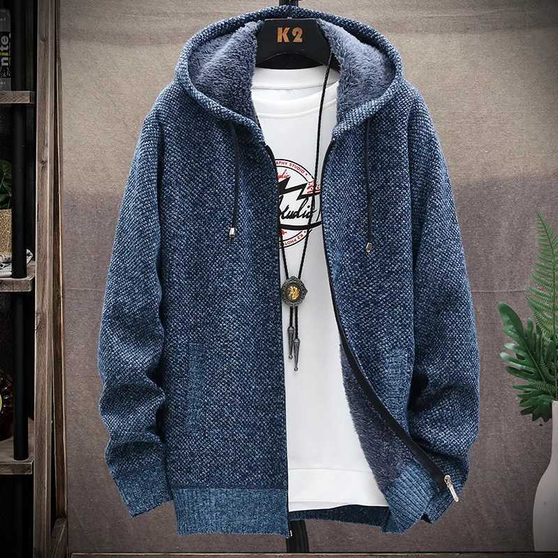 2024 Winter Men Sweater korean Popular Clothes Cardigan Stand Collar Male Casual Zipper Knitted Thick Warm SweatercoatXJ240907